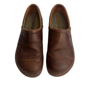 Simple Unclog Brown Leather Clog Comfort Loafers Size 9.5